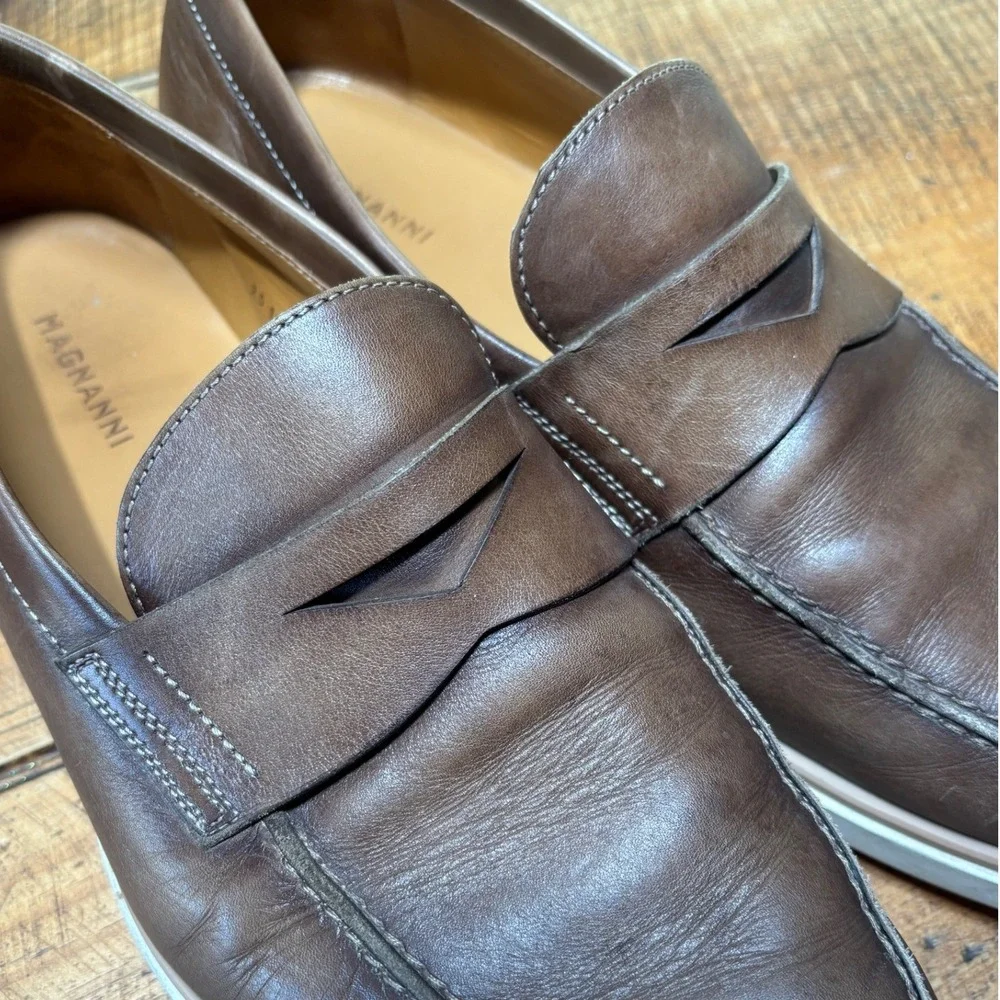 Magnanni Mens‎ Brown Leather Slip On Casual Dress Shoes Loafers Size 9
